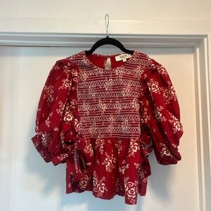 Sea - Alessia Cropped Ruffled Floral-print Cotton Top - Red